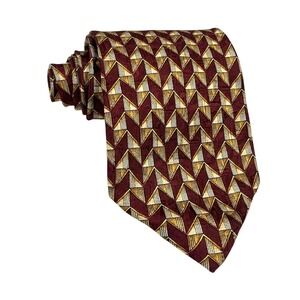 Ermenegildo Zegna Luxury Italian Neck Tie Gold Red Orange 100% Silk Geometric
